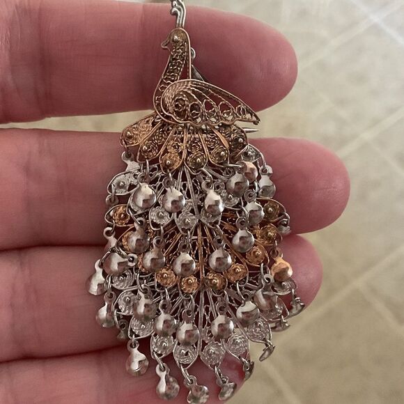 STERLING silver 925/Gold plated Peacock pendant/pin - Picture 13 of 14